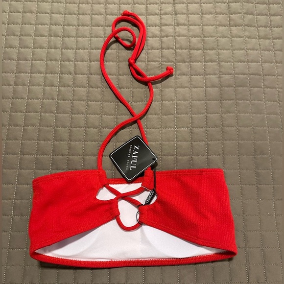 Zaful Red Ribbed Bandeau Bikini Top NWT Size US Size 8 - Picture 3 of 3